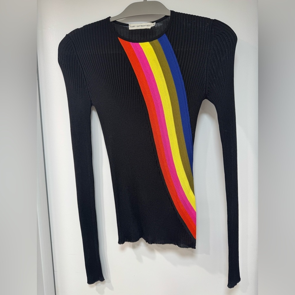 MARY KATRANTZOU Black Top with Rainbow Stripes